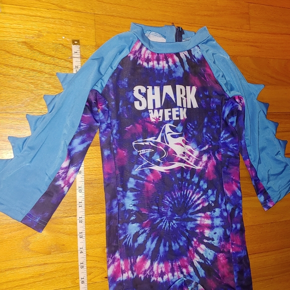 Shark Week Tie dye Toddler One Piece Long Sleeve Swimsuit Rash Guard Fins 2T-3T - Picture 2 of 10